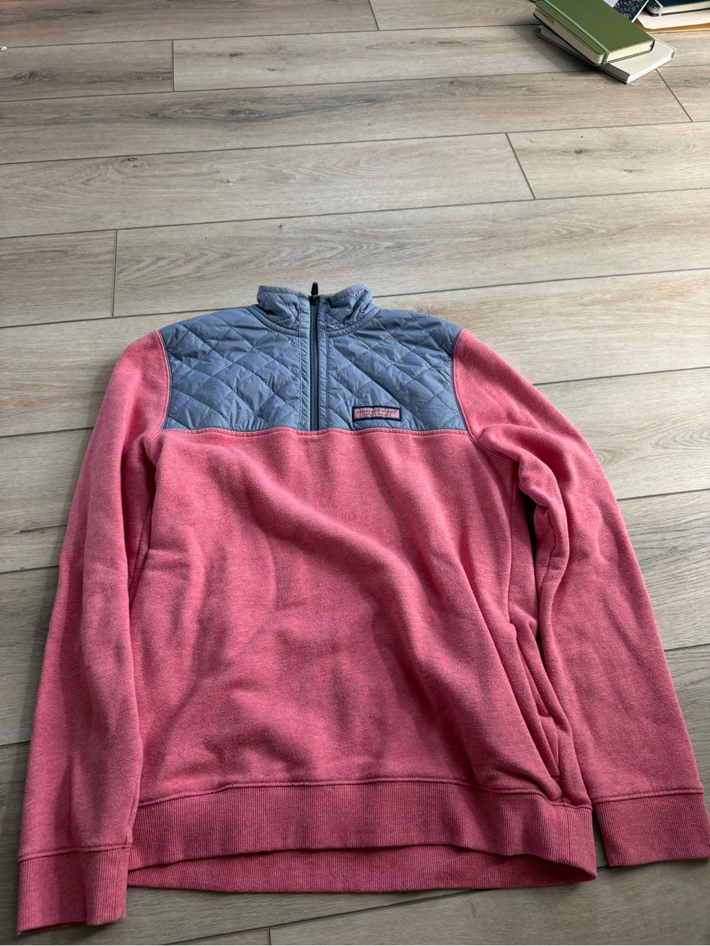 Women’s Pink Quarter-Zip Pullover Sweater with Quilted Yoke